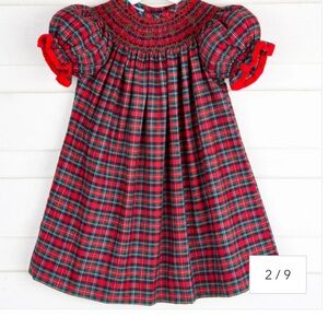 Southern sunshine Christmas Eve Plaid Smocked Bishop Dress 24 months